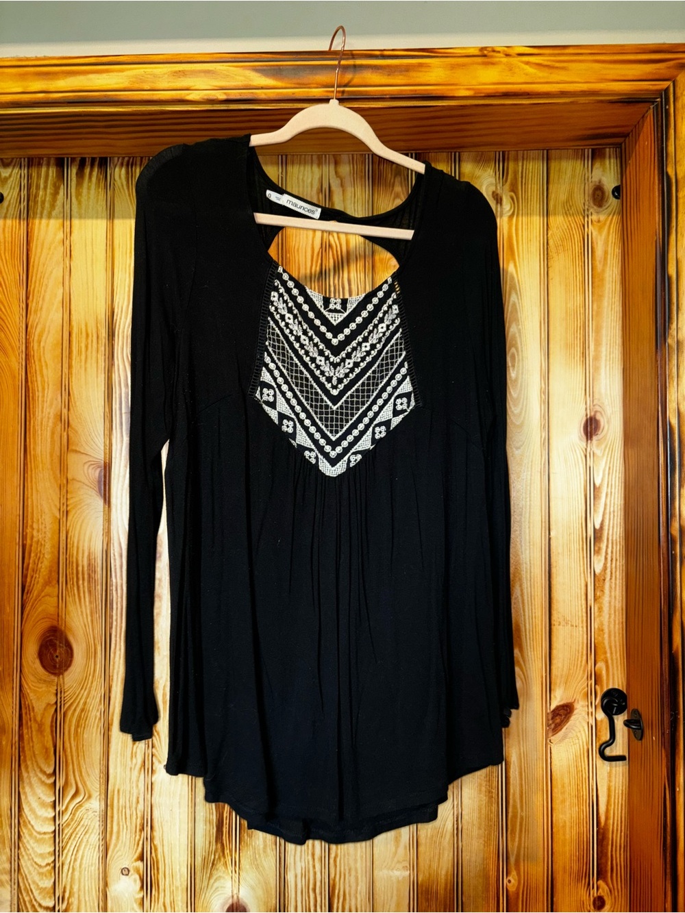 Maurice’s Black Long-Sleeve Embroidered Top